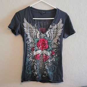 V neck womens tee with roses